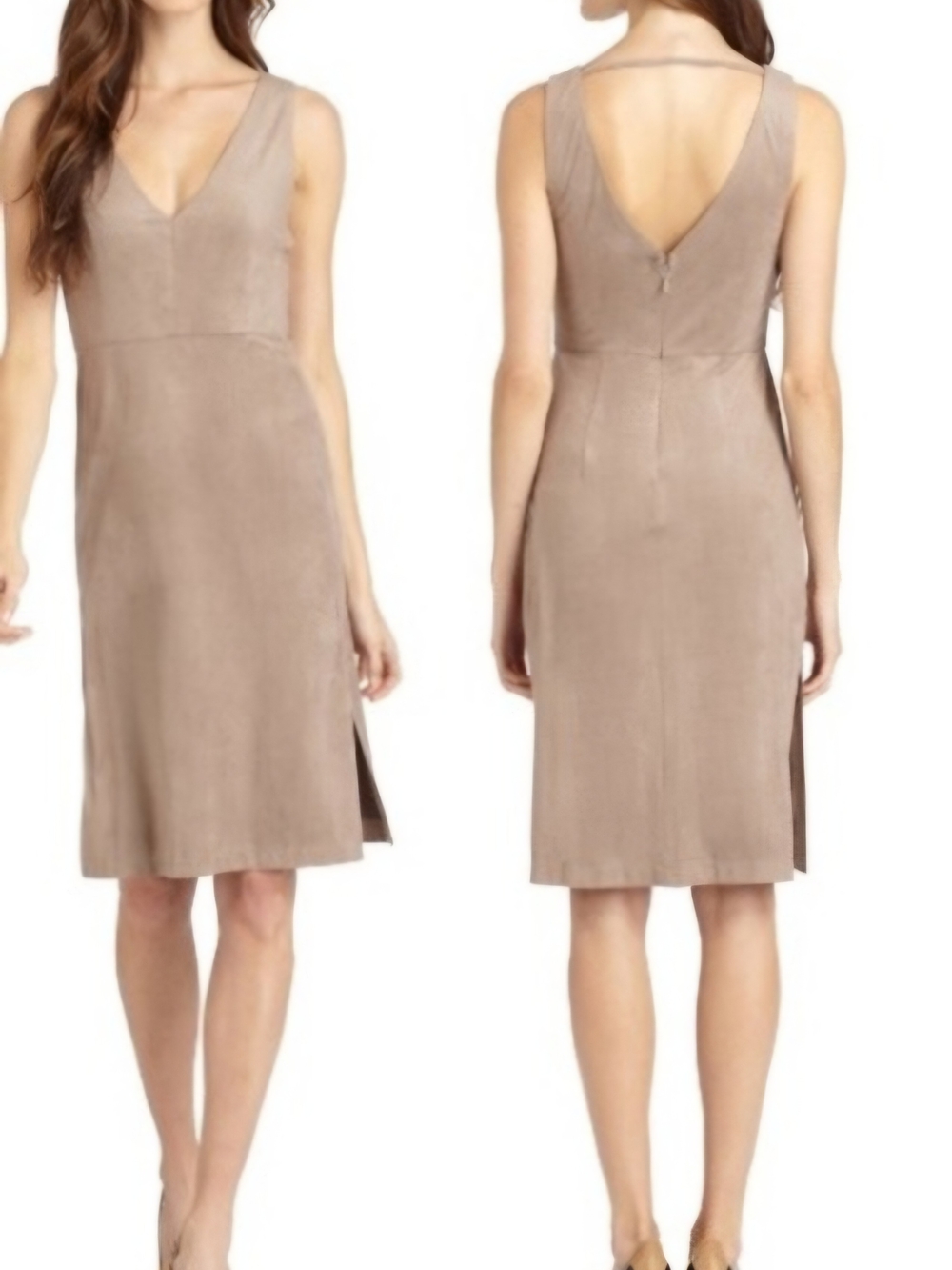 BCBGMaxAzria Cinder Mathilde Faux Suede V-Neck Midi Dress. Size 6.